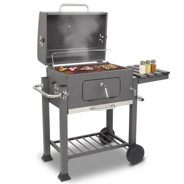 Everything BBQ New Charcoal Bbq Grill Trolley Smoker Barbecue Griller With Side Table Portable with Wheels