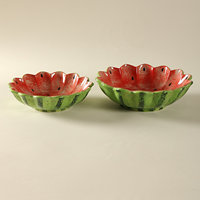 Assiette à pétales de pastèque peinte à la main Jiutian, motif végétal sous glaçure, passe au micro-ondes, style frais, pour fruits et collations