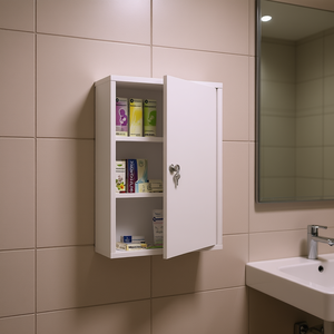 Gabinete de Pared Swiship-Ship de 3 Niveles, Metálico, Pintado, con Cerradura con Llave, Estantes para Baño, Diseño Minimalista, Almacenamiento Montado en la Pared - Product Image 2