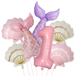 Kit de Globos con Forma de Cola de Sirena, Juego de Globos de Látex con Diseño de Concha de Sirena, para Niñas, Tema Bajo el Mar, Cumpleaños del 1 al 9, Baby Shower - Product Image 1