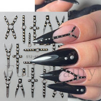 Qianya Nouveaux autocollants pour ongles punk gothiques en relief 5D-Conceptions de croix cloutées en 3D avec support auto-adhésif, breloques pour ongles en métal foncé
