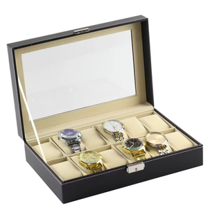 Expédition immédiate ELE QUEEN Boîte à montres rectangulaire de luxe en cuir PU noir de haute qualité, organisateur de rangement multi-emplacements, emballage de présentation - Product Image 1