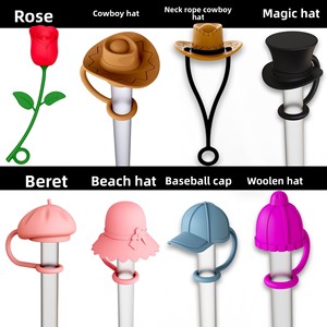 Pajitas de silicona biodegradables de 610 mm compatibles con sombreros vaqueros adornados con diamantes y pompones de rosas, ideales para bebidas mágicas. - Product Image 2