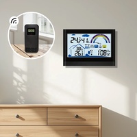 Horloge météo intelligente en ABS avec signal DCF baromètre de température et d'humidité, vertical/mural, pour l'extérieur et le bureau.