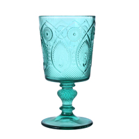 Gobelet et verre à pied en verre coloré ambre, rose, bleu, vert, à motif paon gaufré, style vintage, fournis directement par l'usine