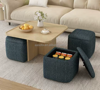 Table basse ottoman rembourrée avec petits tabourets – Table ronde commerciale pour salon de thé chinois avec rangement