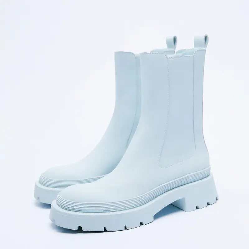 2023 Autumn And Winter Thick-soled Chelsea Short Boots Mid-calf Light Blue Women Martin Boots