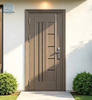 Pintu Keamanan Masuk Tunggal Model Rib Vertikal Padat dengan Engsel Berat Terlihat, Pintu Depan Berlapis Baja untuk Apartemen dan Rumah Rakitan Sendiri