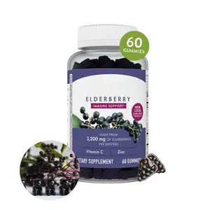 Wholesale Natural Vegan Friendly Multivitamins Enhance Immune Elderberry Gummies for Kids and Adults Black Elderberry Gummy