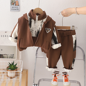 <span class=keywords><strong>Gilet</strong></span> Tendance pour <span class=keywords><strong>Petit</strong></span> Garçon, Ensemble pour Enfant à Capuche et Manches Longues, Collection Hiver 2024, Ensemble Trois Pièces Doublé Polaire - Product Image 2