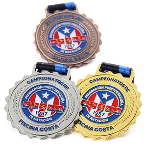 Médailles de sport personnalisées en alliage de zinc plaqué or, argent, <span class=keywords><strong>bronze</strong></span>, avec logo en émail et bord festonné, pour <span class=keywords><strong>la</strong></span> natation (Piscina Corta) - Product Image 2