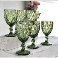 Verres à vin épais vintage en relief de couleur originale ambre rose violet vert bleu gris Gobelet 8oz tasses en verre à vin rouge