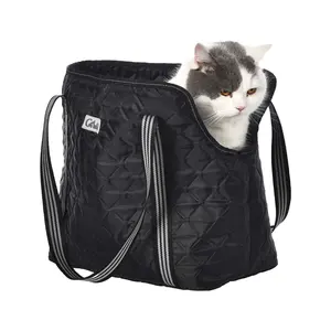 新しいデザイン高品質屋外ペット猫用品ブラックオックスフォード生地キルティング安い子犬猫スリングキャリアバッグ