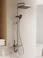 Ensemble de Douche Contemporain Style Piano Gris Anthracite Matériau Laiton Robinetterie Colonne sur Pied Eau Chaude Froide Pluie Valve Céramique Douce Hôtels