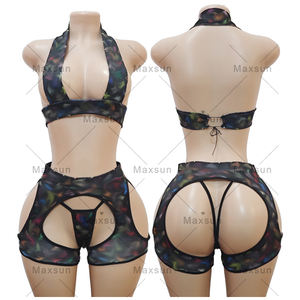Maxsun spogliarellista <span class=keywords><strong>abiti</strong></span> da ballo esotici Sexy gradi Gini tre pezzi con gambe stringate con stampa di spezie costume da bagno da ballo - Product Image 1