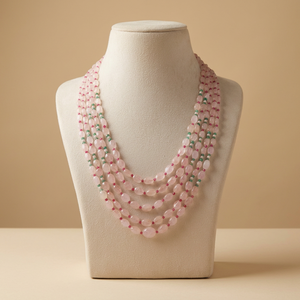 Collier de perles en pierres précieuses naturelles : Morganite, Émeraude, Perle, Rubis - Product Image 1