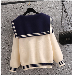 2023 otoño moda niñas cuello Naval linterna manga tamaño libre <span class=keywords><strong>marinero</strong></span> arco Collar Cable tejido mujeres suéter - Product Image 4