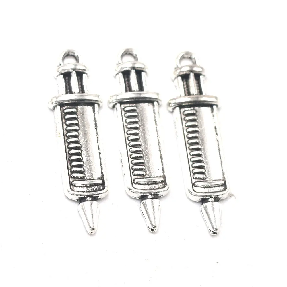 30x8mm Zinc Alloy Vintage Antique Silver Syringe Shape Diy Pendants Jewelry Finding Making Accessories Charm