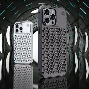 Slide Buckle Aluminum Alloy Heat Dissipation Phone Case For IPhone 15 Pro Max Breathable Cooling Hollow Aromatherapy Case