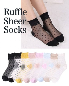 <span class=keywords><strong>Chaussettes</strong></span> transparentes pour femmes, noires, à volants, fines, en dentelle, transparentes, à rayures en forme <span class=keywords><strong>de</strong></span> cœur, pour l'été - Product Image 1