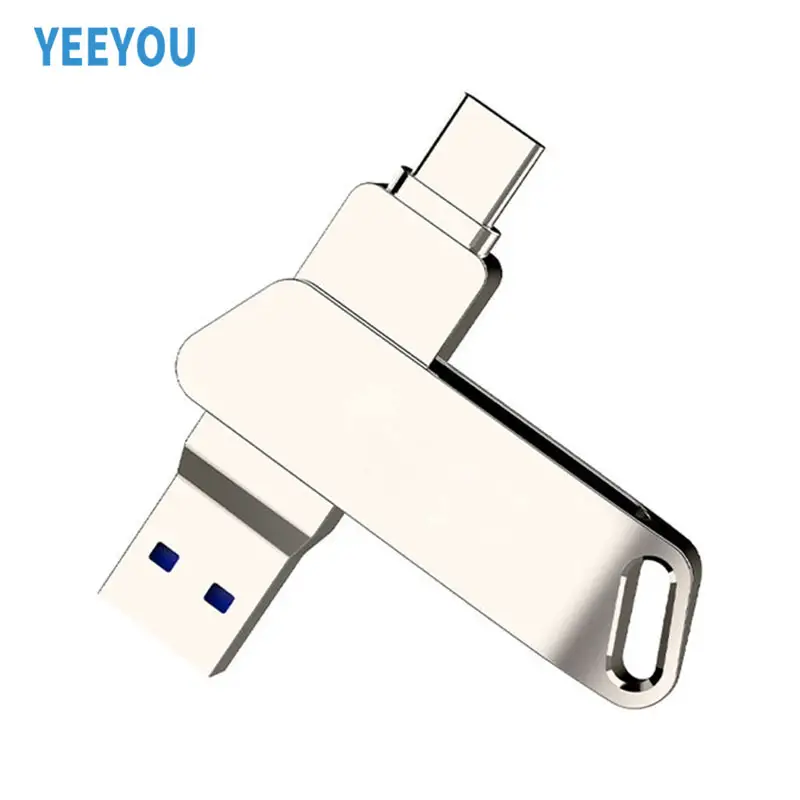 Unidade flash USB OTG com metal giratório de alta velocidade, memória de alta velocidade para portas tipo C 4GB 8GB 16GB 32GB 64GB 128GB 256GB