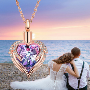 Collar de urna de joyería de cremación de corazón para cenizas para mujeres y hombres colgante de cristales de urna de cenizas conmemorativas humanas con ala de Ángel - Product Image 4