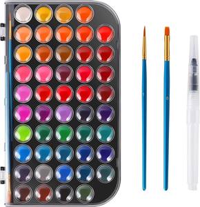 Buscando 48 colores Pintura de acuarela no tóxica con un pincel Recargable un pincel de agua y paleta, juego de pintura de acuarela - Product Image 1