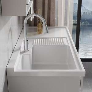 Mueble de Lavandería Moderno de Acero Inoxidable para Balcón, Mueble de Baño Impermeable con Lavabo, Mueble Simple para Lavadora - Product Image 3