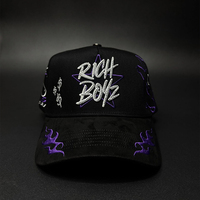 Casquette de baseball unisexe hip-hop avec logo personnalisé, modèle original neuf, broderie 3D, strass, motif flamme, doublure en satin violet