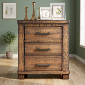 Aqdus Saleem <b>Vintage</b> Rustic Rectangle Pine Wood Nightstand 3-Drawer <b>Side</b> <b>Table</b> Eco-friendly Handmade Durable Wholesale Moradabad - Product Image 3