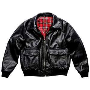 Blouson aviateur en cuir véritable pour homme, en cuir de vachette, fermeture éclair noire, coupe classique, vêtement d'extérieur d'hiver, streetwear, 320g - Product Image 1