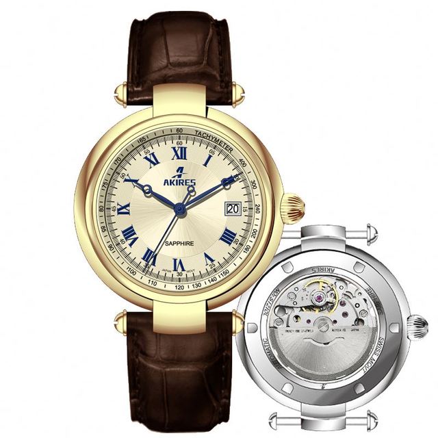 Luxury Brand Diamond Genuine Leather Gentlemen Watches Wrist Automatic Mechanical Watch for Men