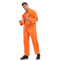 Costume de Cosplay de Détenu Orange pour Homme, Combinaison d'Uniforme pour Halloween, Ensemble de Pompier