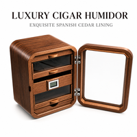 Humidor à cigares de luxe en bois d'ébène noir courbé avec hygromètre numérique et plateaux en cèdre espagnol, petite boîte à cigares mini