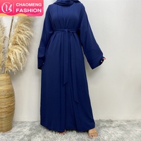 1956 #   Ensemble 3 pièces tendance printemps-été : robe intérieure sans manches, cardigan et hijab – Tenue Abaya élégante pour femme pour l'Aïd