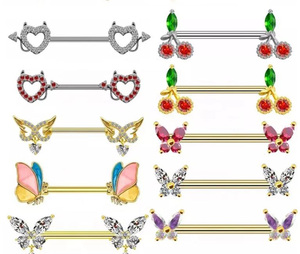 Gaby, nuevos diseños, barra de calibre 14, estrella, forma de corazón, anillos para pezones, joyería de pecho de acero inoxidable con chapado en oro para Piercing - Product Image 3