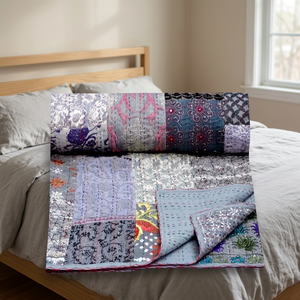 Best Quality Indian Handmade Kantha Cotton <b>Quilt</b> Patchwork Design <b>Bedspread</b> for Home or Hotel Wholesale Prices - Product Image 4