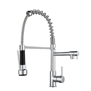 Robinet de cuisine en acier inoxydable, rotation à 360 degrés, trou unique avec pulvérisation extensible à ressort, robinets de cuisine - Product Image 1