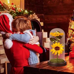 Tournesol éternel en verre coloré, fleur artificielle avec lumière LED, cadeau unique, thème amour Saint-Valentin, modèle produit - Product Image 5