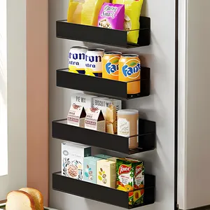 厨房香料收纳器4包金属黑色可移动冰箱磁性香料架冰箱搁板