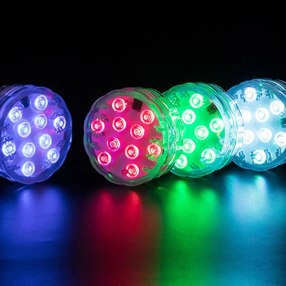 بطارية تعمل 10 المصابيح RGB Led مصابيح ضوء تعمل تحت الماء تحت الماء ليلة مصباح حديقة حمام إضاءة حمام السباحة/المسبح لحفل زفاف زهرية القوس