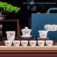 Service à thé en porcelaine de Jingdezhen motif lotus pour usage domestique, vente en gros, ensemble 8 pièces bleu et blanc, tasses Kung Fu et Gaiwan, cadeau d'entreprise