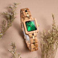 Jam Tangan Wanita Modern Bergaya, Dapat Disesuaikan, Kayu Alami Persegi, Antik, Fashion, Quartz, untuk Pergelangan Tangan Kecil