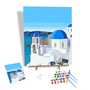 Dipingi con numeri per adulti paesaggio castello mare fai da te pittura con numeri kit personalizzati fatti a mano vernice acrilica 24 colori