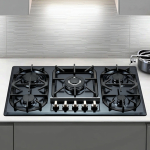 Cuisinière à gaz encastrable en acier noir à 5 brûleurs, classe énergétique A, alimentée électriquement, électronique, pour la cuisine domestique - Product Image 3