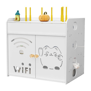 Router Cable Organizer Wall Mounted Desktop WiFi Storage <b>Box</b> For Living Room Multifunctional Neatening With Durable PVC Wood - Product Image 1