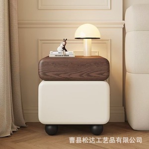 Mesita de noche moderna minimalista de madera, mesita de noche de madera maciza, armario de almacenamiento para dormitorio, multifuncional de doble capa - Product Image 5