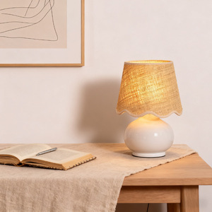 Scandinavian Ceramic <b>Table</b> <b>Lamp</b> Beige Shade Touch Control LED Eye Caring Decorative For Bedroom <b>Study</b> Living Room - Product Image 1