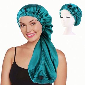 Bonnet de nuit extra doux en satin tressé avec boutons pour tresses longues, dreadlocks et cheveux bouclés - Product Image 2