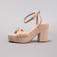 Sandales en paille tressée à semelle épaisse et à talon compensé, style européen et américain, décontractées pour femmes, été, lacets, extérieur